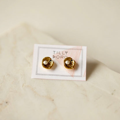 Oyster Stud Earrings | 24K Gold Plated