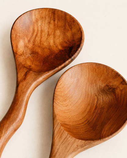 Wavy Teak Serving Spoon Set