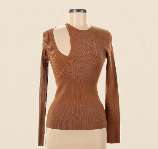 Tan Cut-Out Sweater (Size Medium) image 0