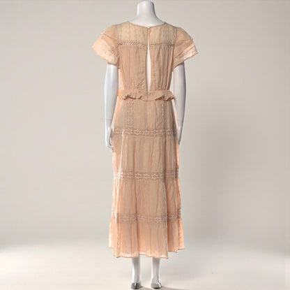 Beige V-Neck Midi Dress (Size Medium) image 2