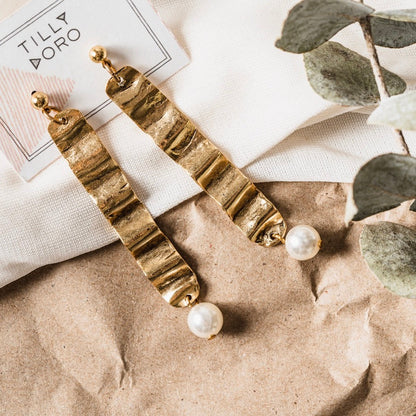 Wave + Pearl Drop Earrings | 24K Gold Plate