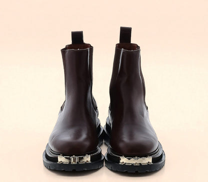 Sandro Brown Leather Lug Sole Chelsea Boot w Metal Detail (Size 40 EU/10) image 0