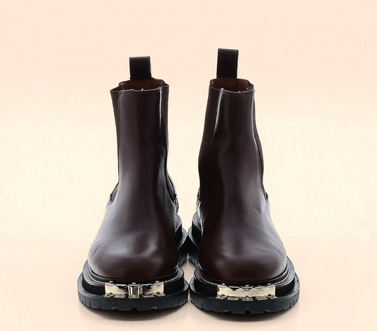 Sandro Brown Leather Lug Sole Chelsea Boot w Metal Detail (Size 40 EU/10) image 0