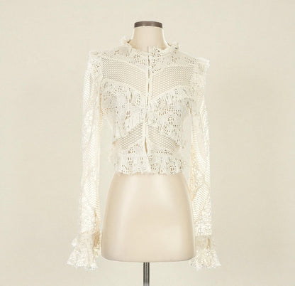 Embroidered Lace Cropped Blouse (Size Small) image 0