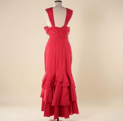 Red Ruffled Maxi Dress (Size 8) image 1