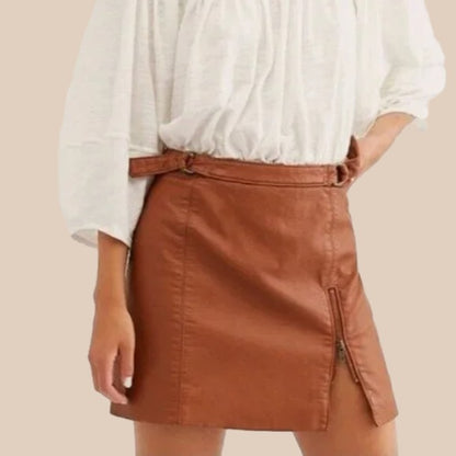 Faux Leather Mini Skirt w Zip Slit (Size 2) image 2