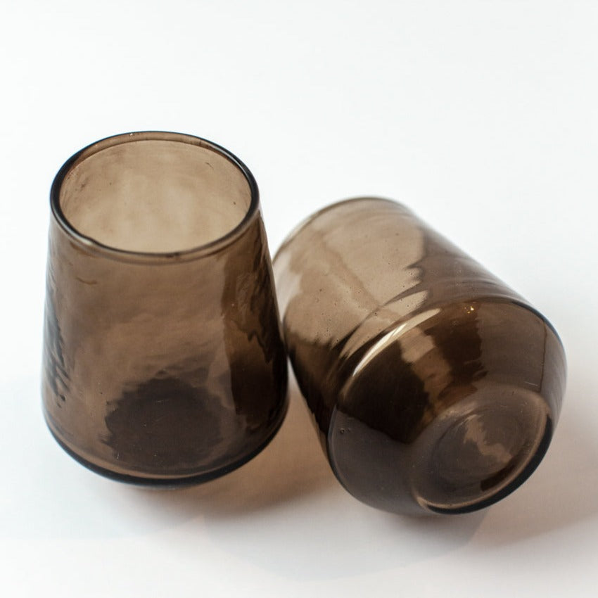 Handblown Hammered Glass Water Tumblers in Smoke | Set of 4