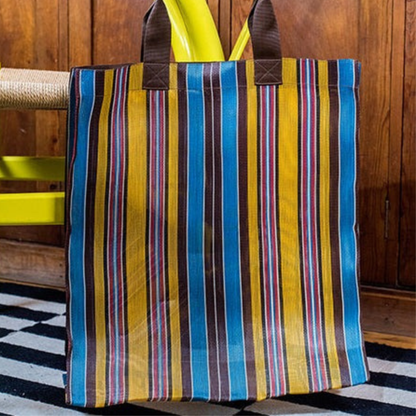 Yellow, Blue & Beige Stripe Recycled Woven Market Shopper
