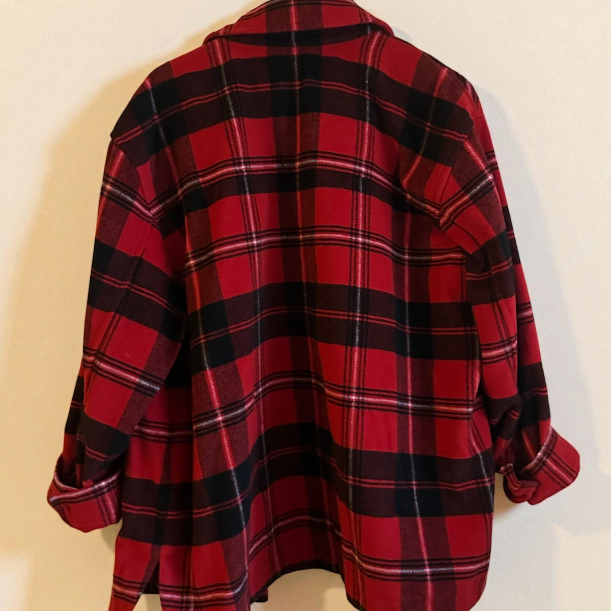 Red/Black Plaid Oversized Flannel Shirt Jacket (Size XXL) image 2