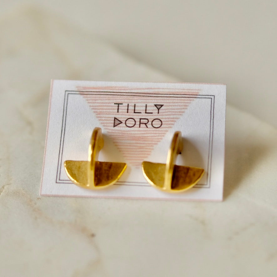 Eclipse Crescent Stud Earrings | 24K Gold Plate