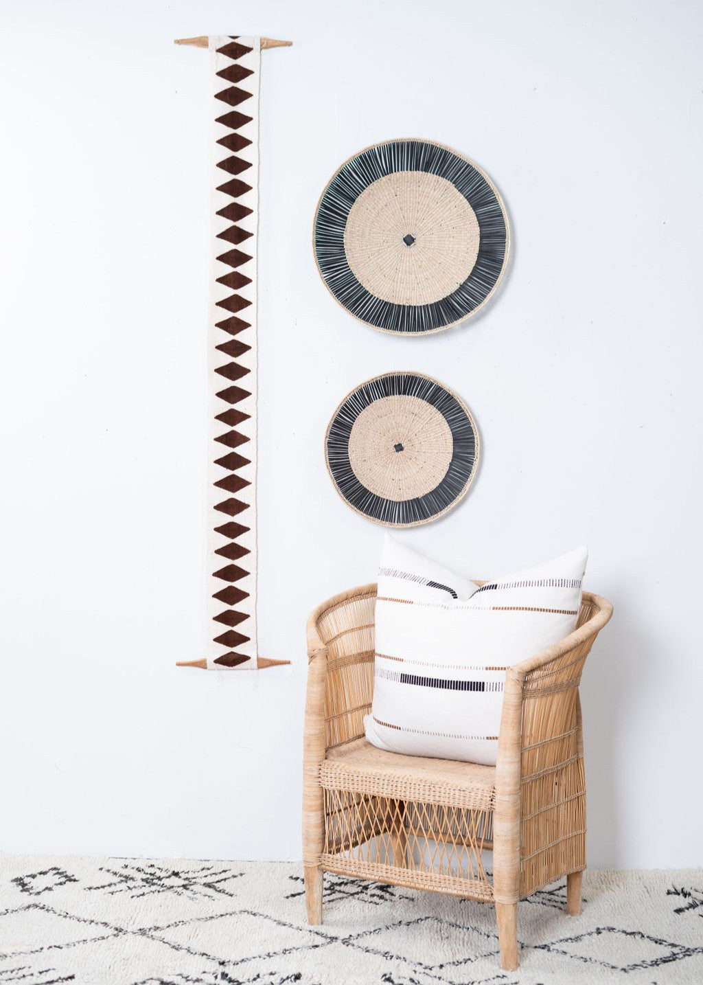 Balance Bogolan Wall Totem | White with Brown Diamonds
