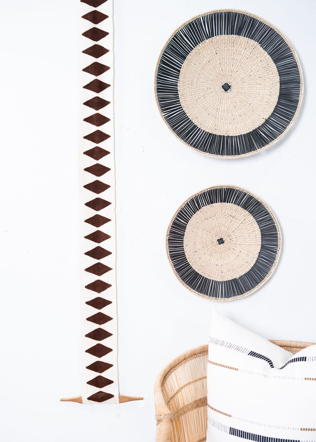 Balance Bogolan Wall Totem | White with Brown Diamonds