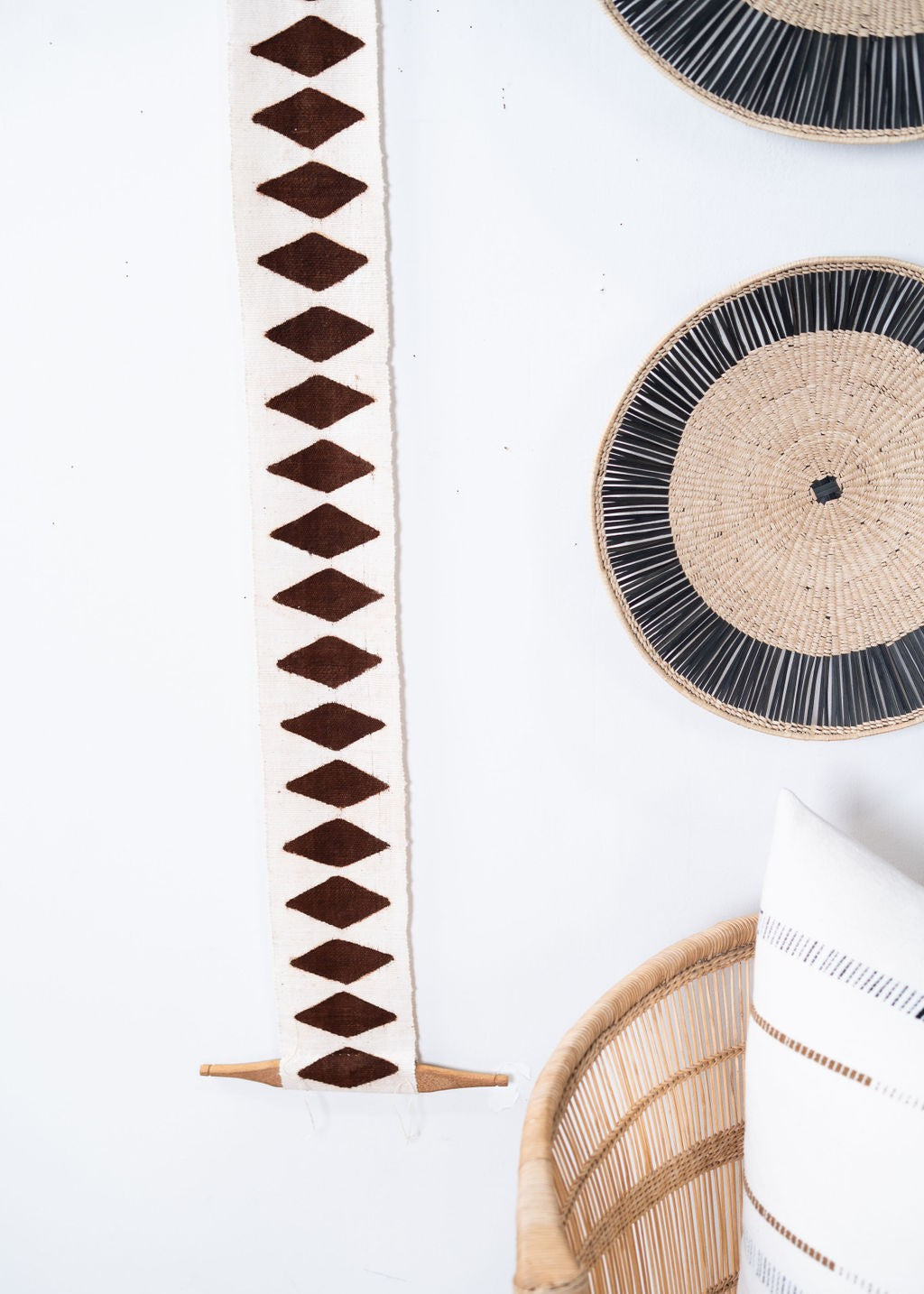 Balance Bogolan Wall Totem | White with Brown Diamonds