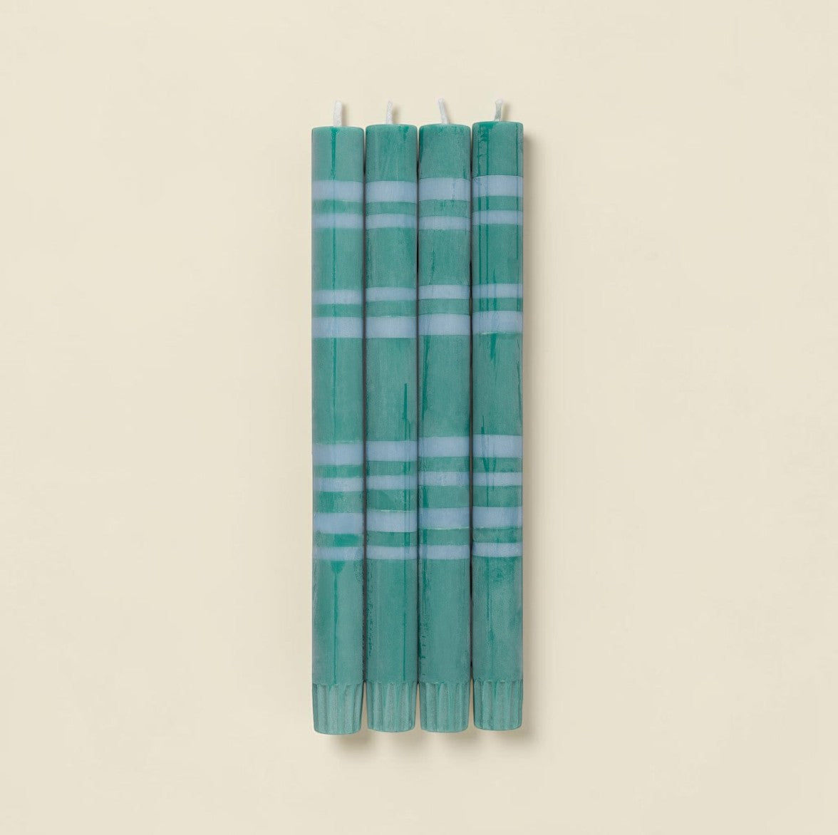 Beryl Green and Moonstone Striped Dinner Candles | Set of 4