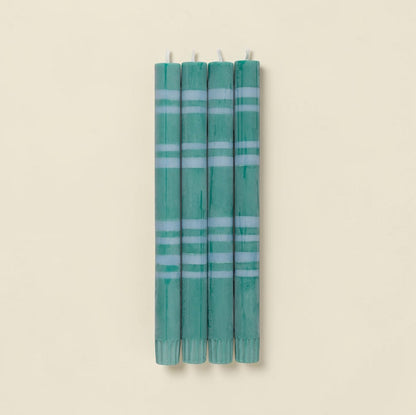 Beryl Green and Moonstone Striped Dinner Candles | Set of 4