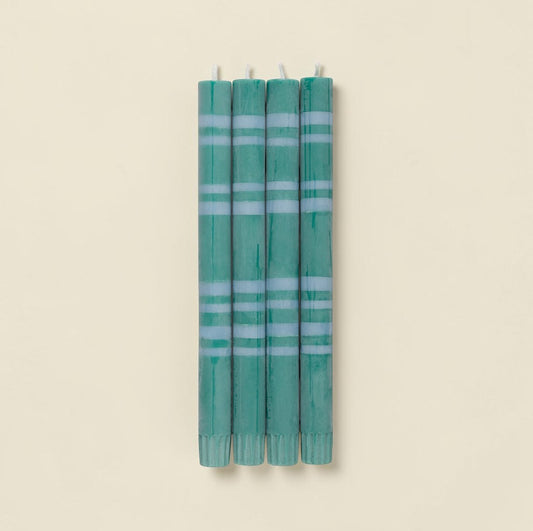 Beryl Green and Moonstone Striped Dinner Candles | Set of 4