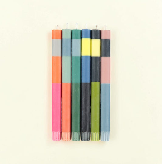 Striped Abstract Dinner Candles | Set of 6