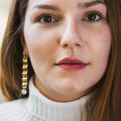 Wave + Pearl Drop Earrings | 24K Gold Plate