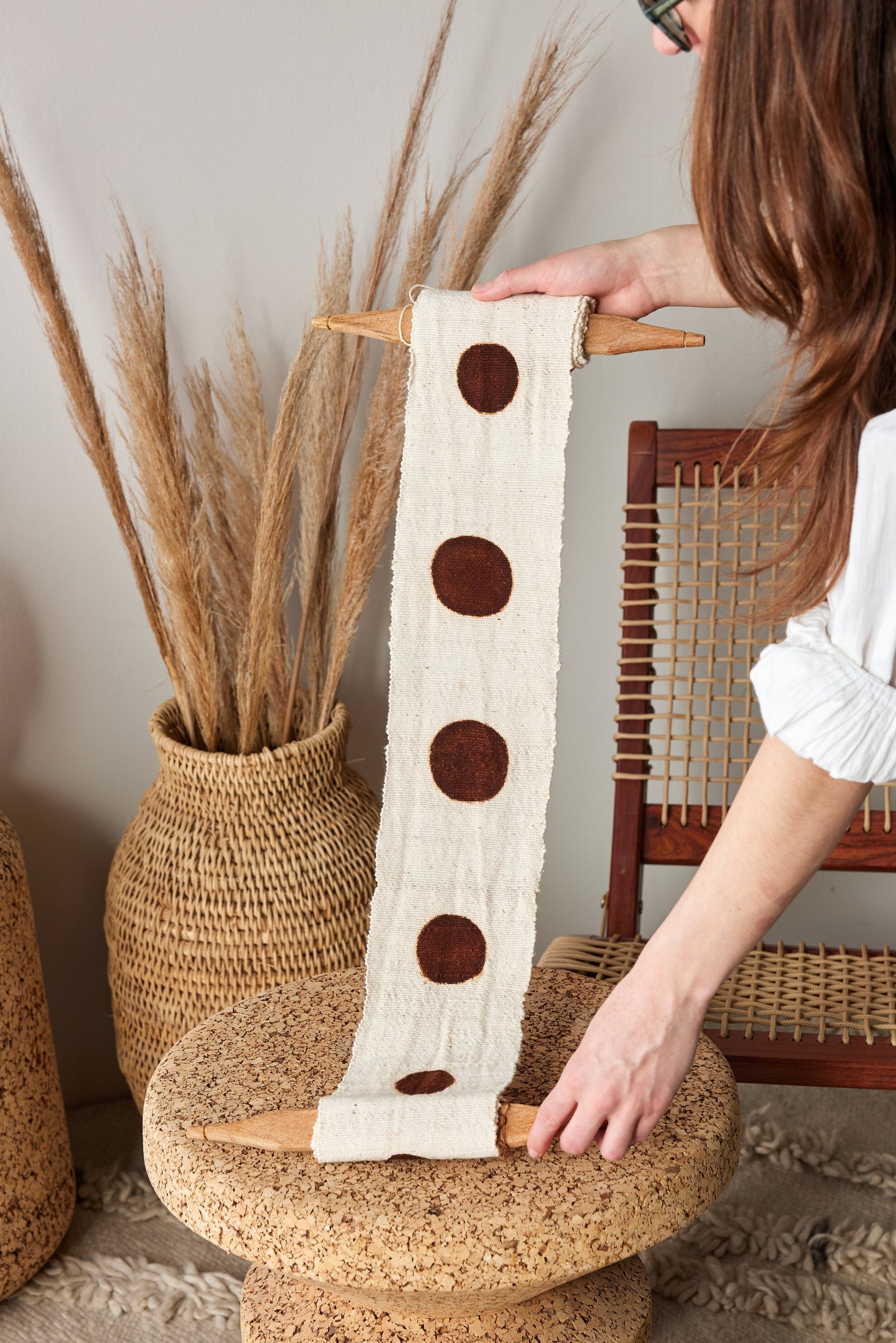 Flourish Bogolan Wall Totem | White with Brown Circles