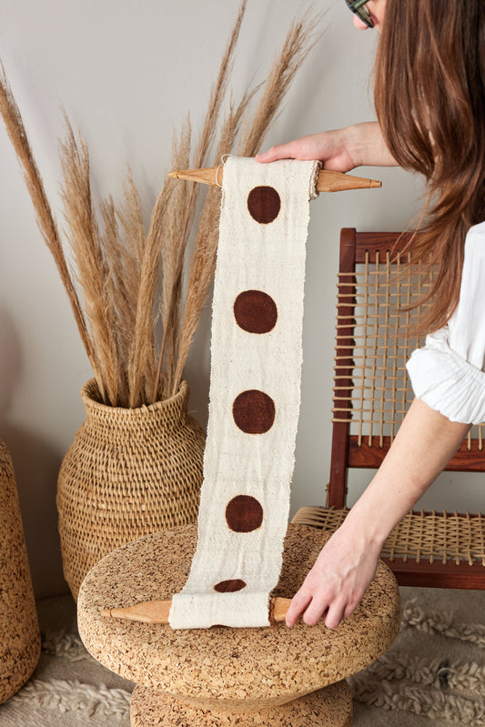 Flourish Bogolan Wall Totem | White with Brown Circles