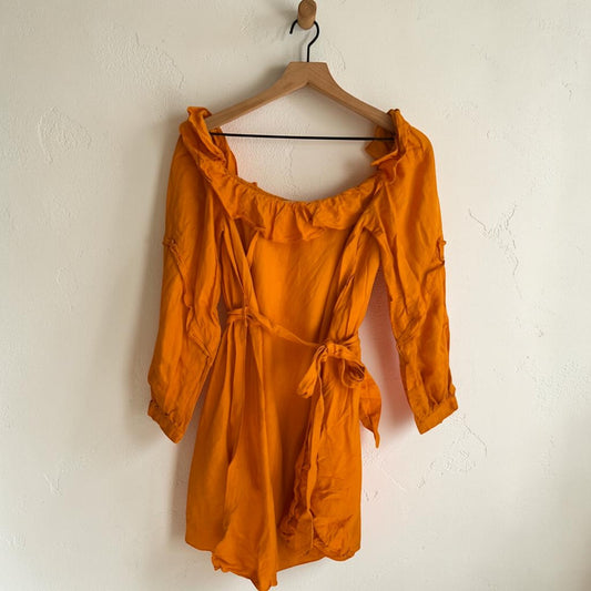 Marissa Webb Marigold Off-Shoulder Ruffled Mini Dress | Size 6