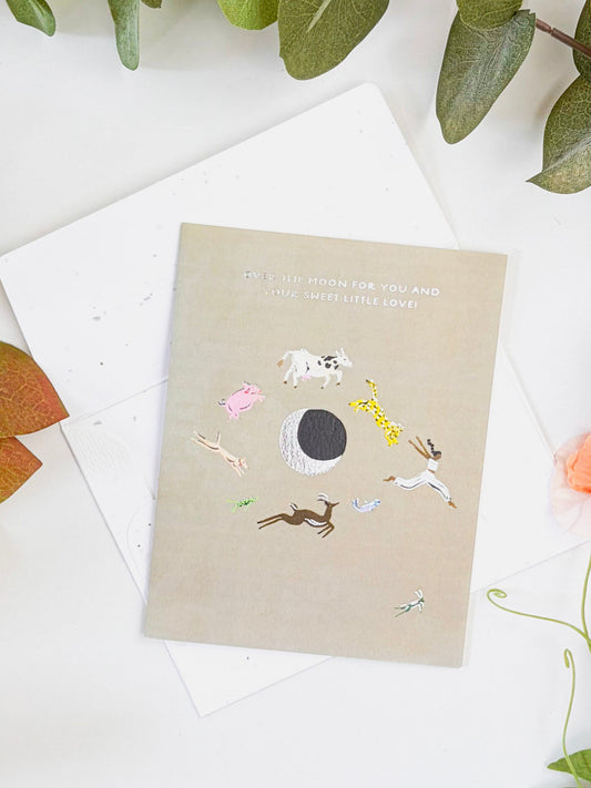 Over the Moon Seeded Baby Congratulations Card