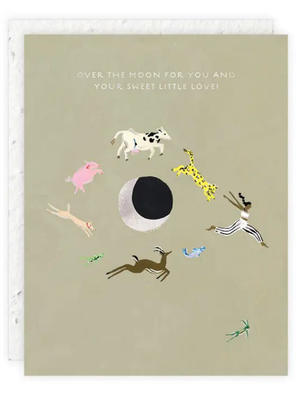 Over the Moon Seeded Baby Congratulations Card