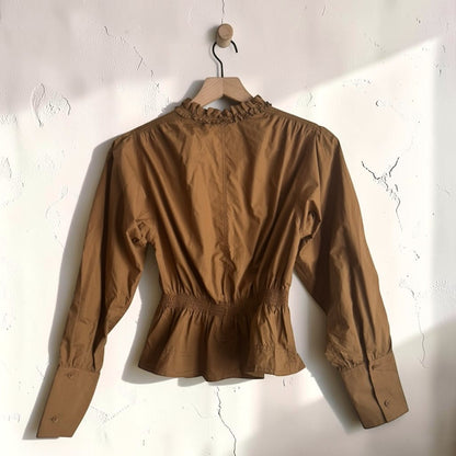 Brown Poplin Blouse | Size X-Small