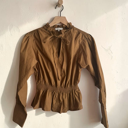 Brown Poplin Blouse | Size X-Small