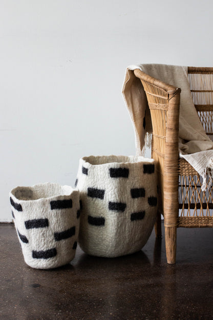 Tribal Repeat Wool Storage Basket | Black and Ivory