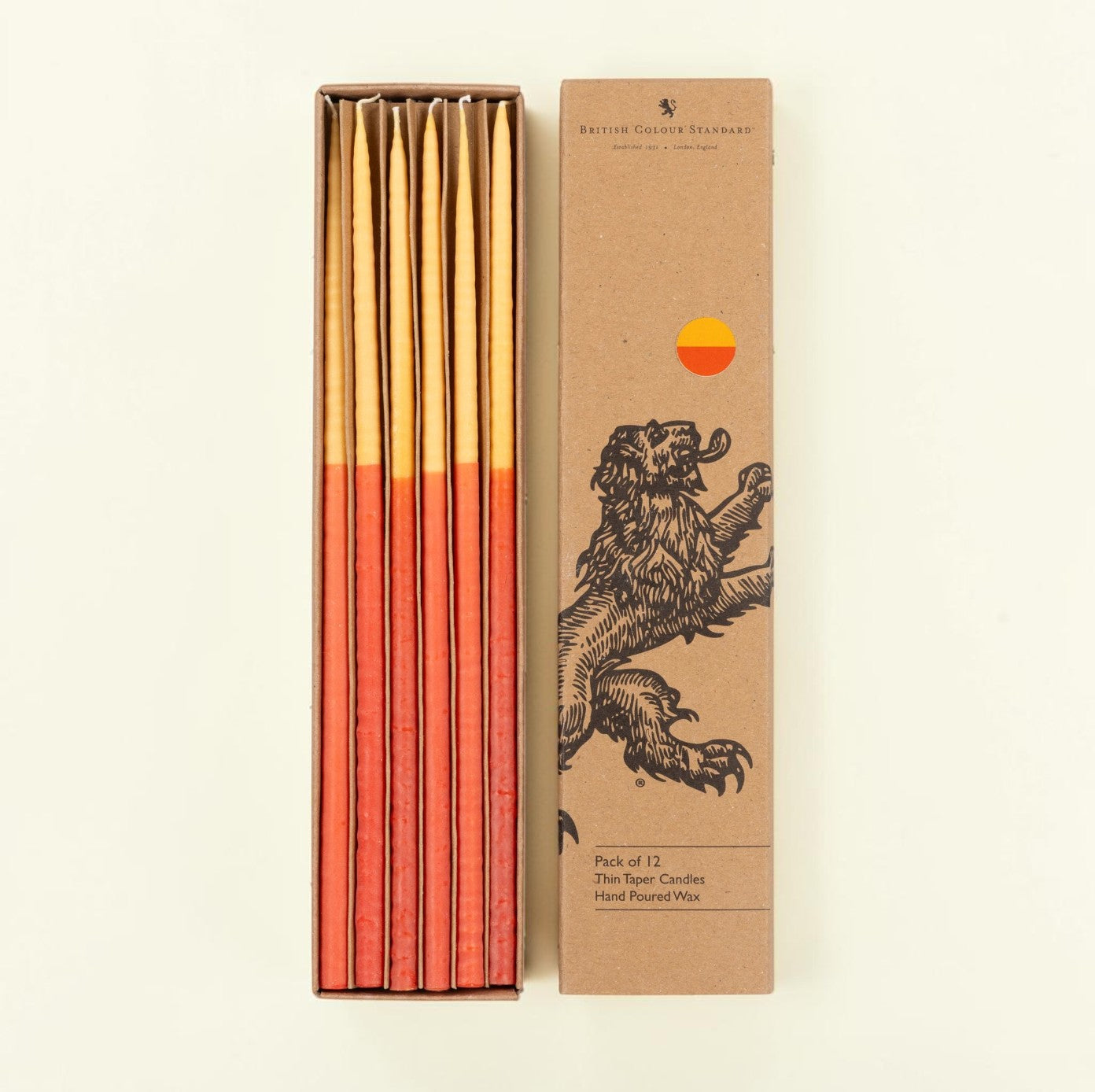Two-Tone in Saffron and Rust Thin Taper Candles