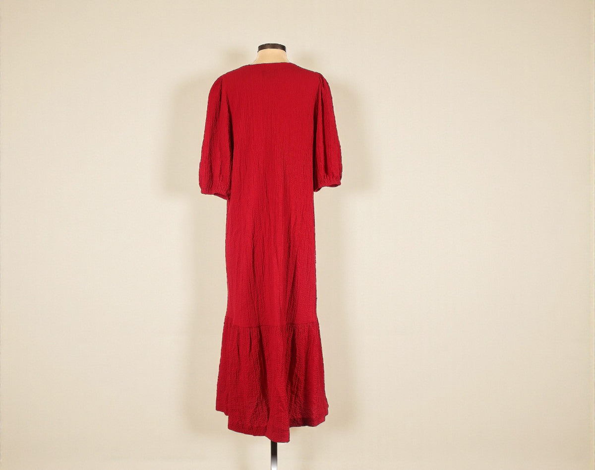 Scarlet Red Seersucker Button Front Midi Dress (Size Small) image 1