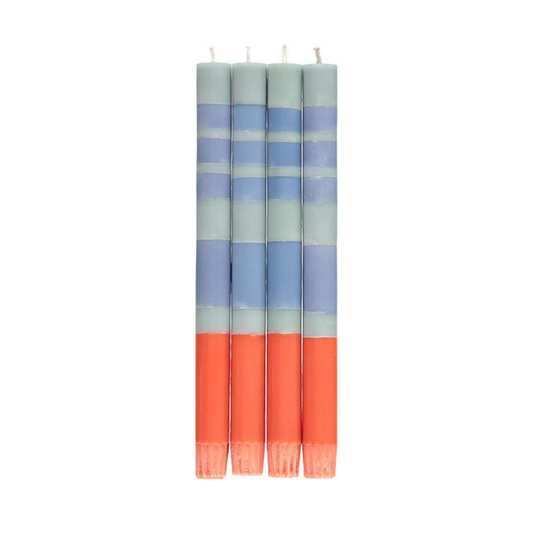 Striped Opaline, Pompadour & Rust Dinner Candles | Set of 4