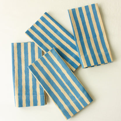 Oh! Stripes Blue Block Print Napkins | Set of 4