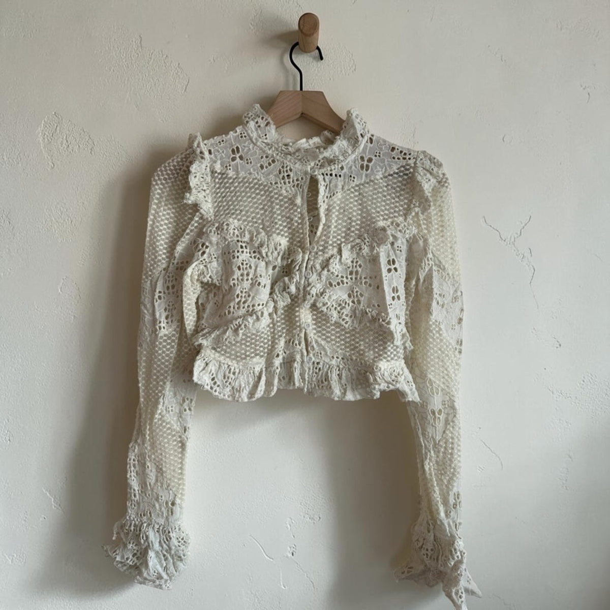Embroidered Lace Cropped Blouse | Size Small