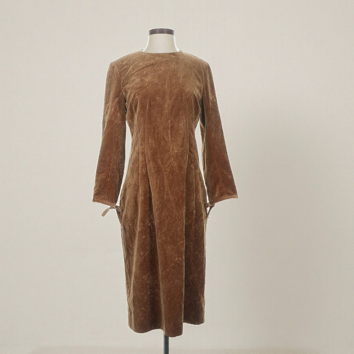 Acne Studios Camel Brown Velvet Midi Sheath Dress (Size 36) image 0