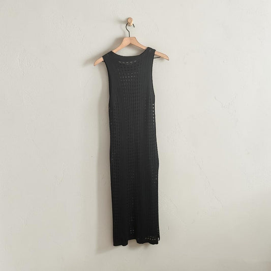 Sleeveless Black Crochet Midi Dress | One Size