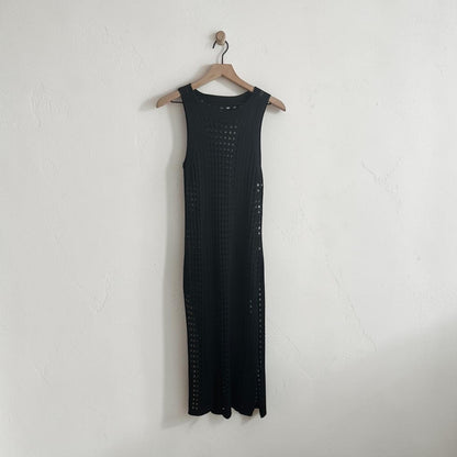 Sleeveless Black Crochet Midi Dress | One Size
