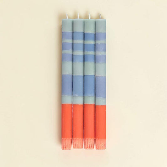 Striped Opaline, Pompadour & Rust Dinner Candles | Set of 4