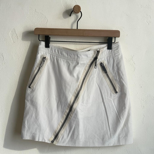 Burberry London White Zip-Front Cotton Mini Skirt | Size 4