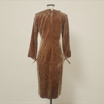 Acne Studios Camel Brown Velvet Midi Sheath Dress (Size 36) image 1