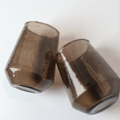 Handblown Hammered Glass Water Tumblers in Smoke | Set of 4