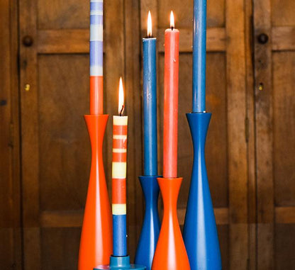 Striped Opaline, Pompadour & Rust Dinner Candles | Set of 4