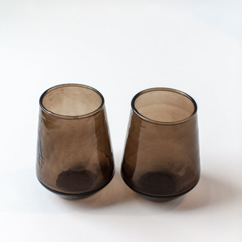 Handblown Hammered Glass Water Tumblers in Smoke | Set of 4
