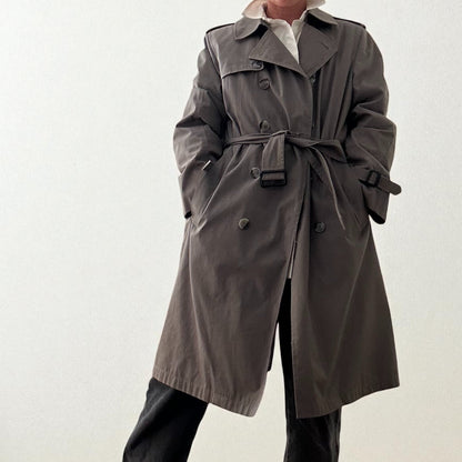 Vintage Trench Coat – Gray with Faux-Fur Lining (Size 38 - L/XL) image 2