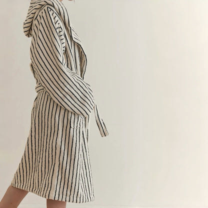 Scandi Retro 100% Long-stapled Cotton Stripe Hooded Bathrobe