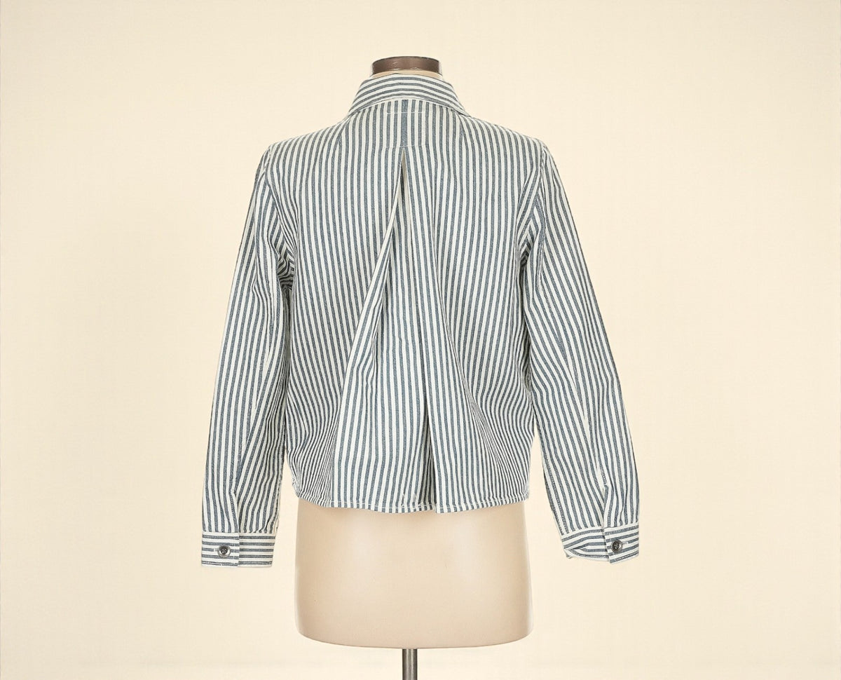 Railroad Striped Cropped Denim Jacket (Size Medium) image 1