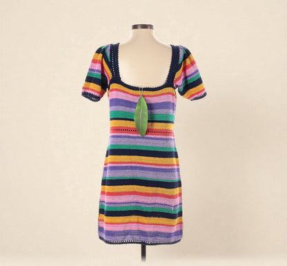 FARM Rio Crochet Striped Mini Dress (Size Small) image 1