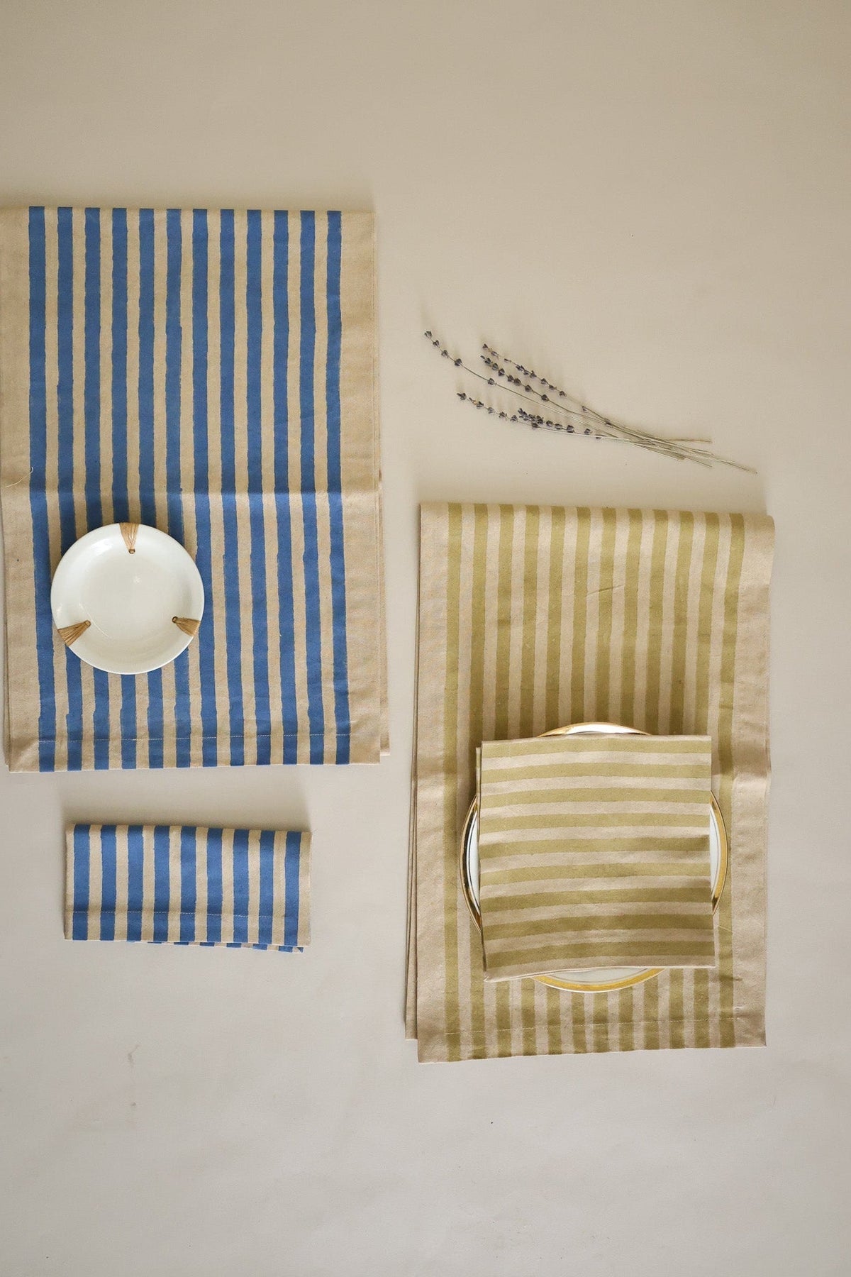 Oh! Stripes Blue Block Print Napkins | Set of 4