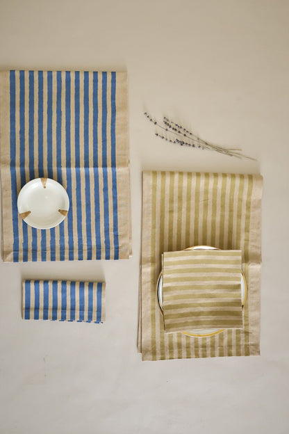 Oh! Stripes Blue Block Print Napkins | Set of 4